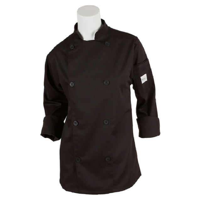 Mercer Culinary M61030BKXS Genesis Women's Chef Jacket (8) Traditional Buttons Utility Shoulder Pocket