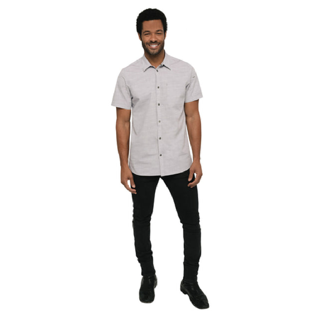 Chef Works SHC01GRYM Havana Shirt Short Sleeves Side Hem Detail