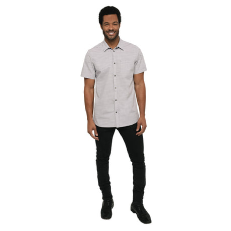 Chef Works SHC01-GRY-M Havana Shirt Short Sleeves Side Hem Detail