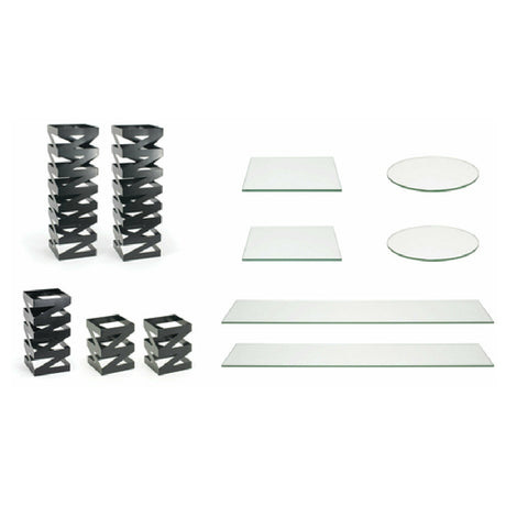 FOH BST019MUM28 Buffet Essentials Zig Zag Clear Glass On Matte Black Includes One BRI006BKI28 Zig Zag Risers Set Of 3 Matte Black