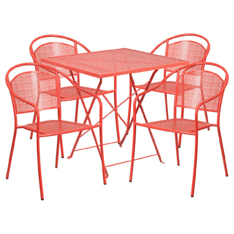 Flash Furniture CO-28SQF-03CHR4-RED-GG Patio Table Set Includes (1) Folding Table: 28"W X 28"D X 28-1/4"H