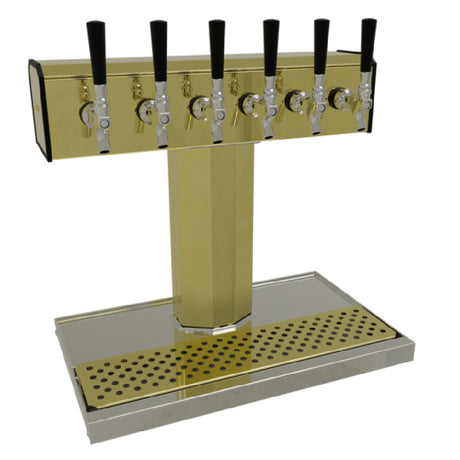 Glastender BT-6-PB Tee Draft Dispensing Tower Countertop (6) Stainless Steel Faucets (handles Not Included)