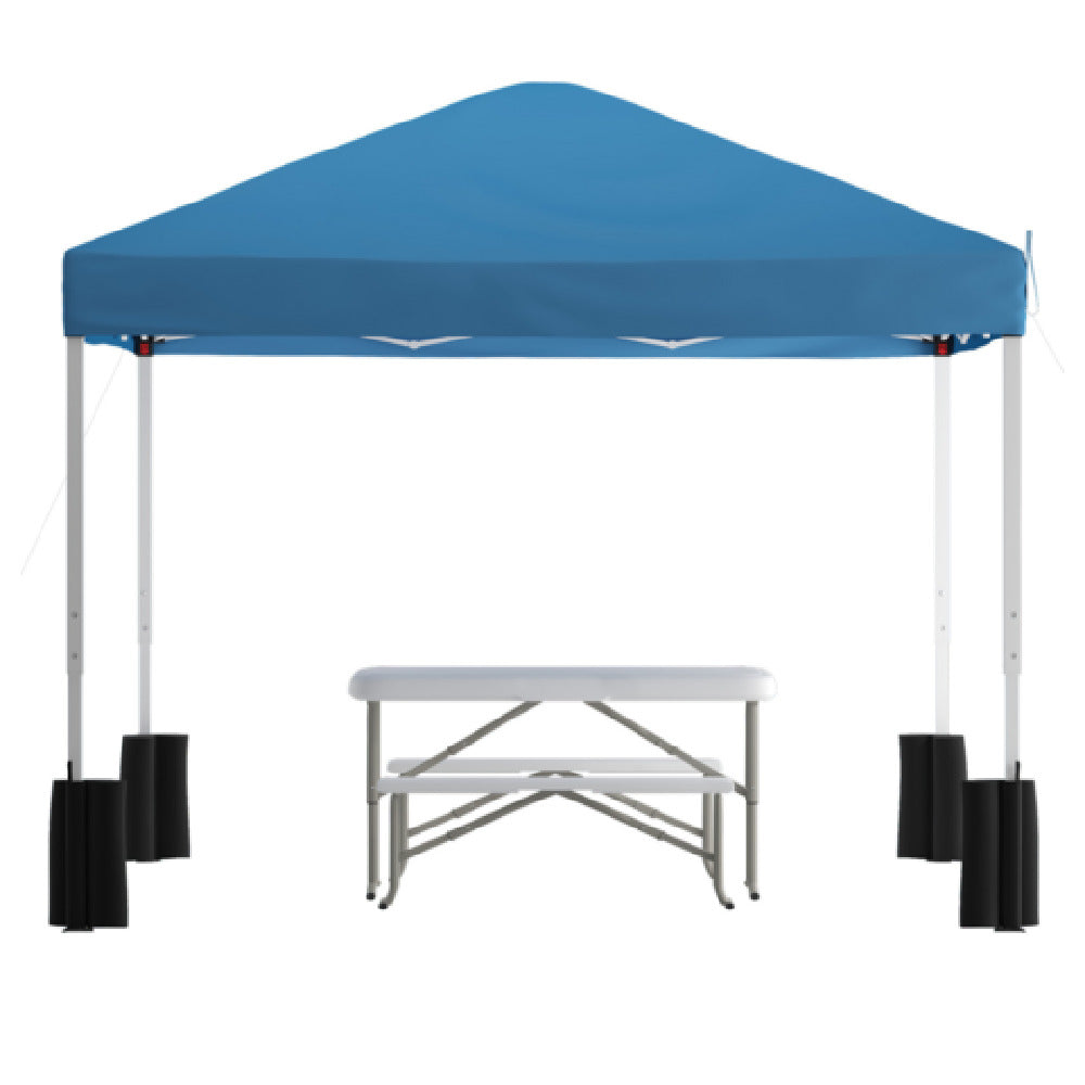 Flash Furniture JJ-GZ10PKG103-BL-GG Harris Pop Up Canopy Tent And Folding Table With Folding Benches Bundled Set