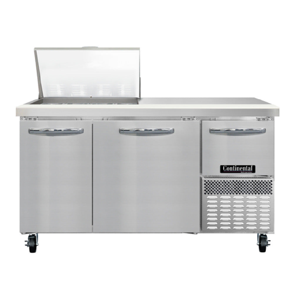 Continental Refrigerator RA60N12M Refrigerated Base Sandwich Unit 60"W 300 Series Stainless Steel (Mighty) Top With (12) 1/6 Size X 4" Deep Pans
