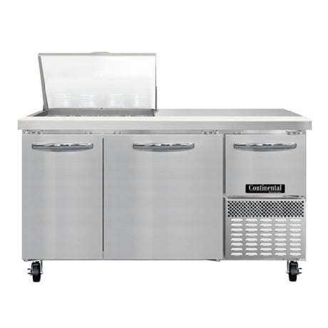 Continental Refrigerator RA60N12M Refrigerated Base Sandwich Unit 60"W 300 Series Stainless Steel (Mighty) Top With (12) 1/6 Size X 4" Deep Pans