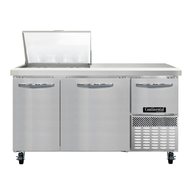 Continental Refrigerator RA60N12M Refrigerated Base Sandwich Unit 60"W 300 Series Stainless Steel (Mighty) Top With (12) 1/6 Size X 4" Deep Pans