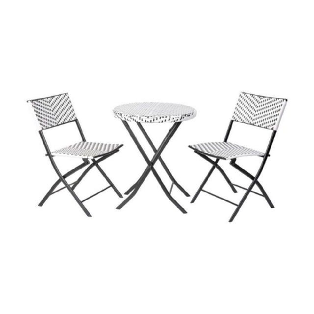 Flash Furniture FV-FWA085-BLK-WHT-GG Rouen Three Piece Commercial Grade Foldable French Bistro Set