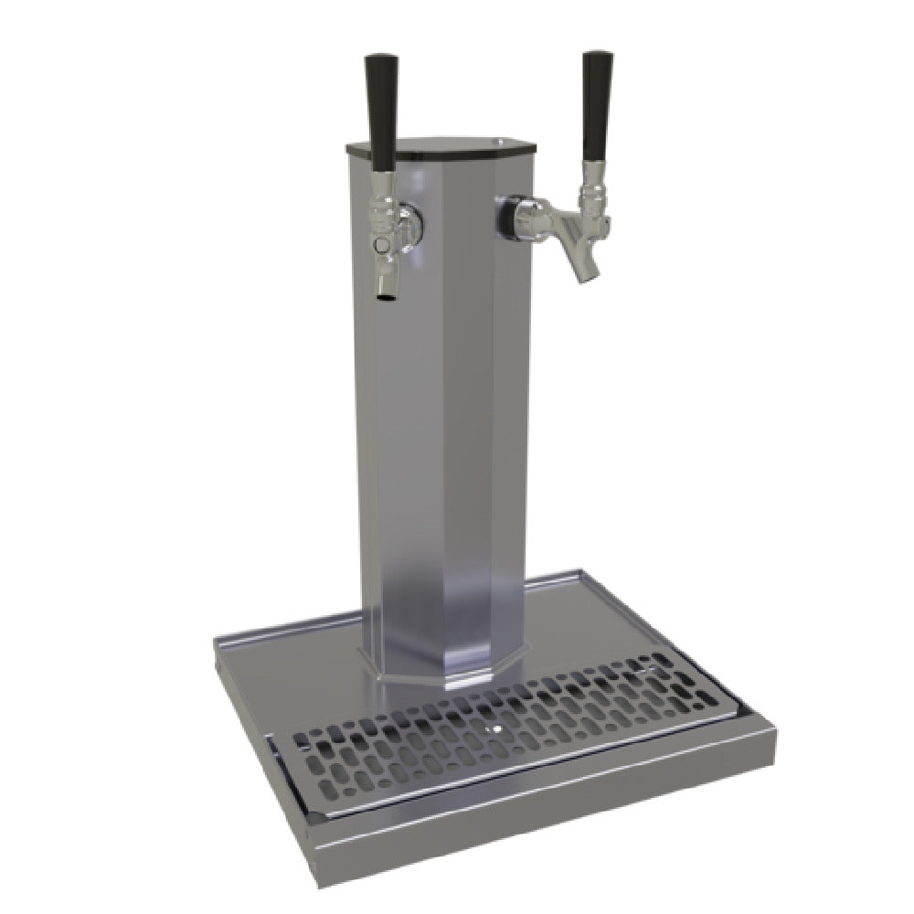 Glastender CT-2-SS Column Draft Dispensing Tower Countertop (2) Stainless Steel Faucets (handles Not Included)