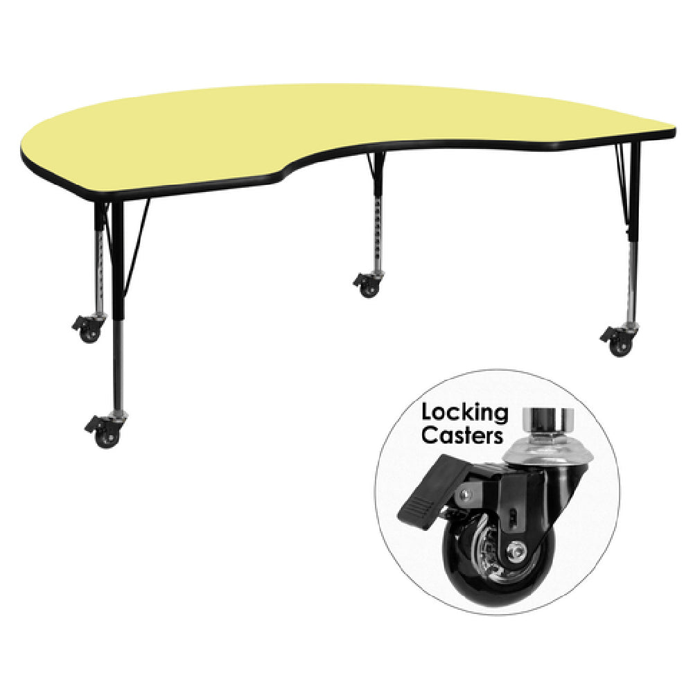 Flash Furniture XU-A4872-KIDNY-YEL-T-P-CAS-GG Activity Table 72"W X 48"D X 17-2/5" To 25-2/5" Adjustable Height