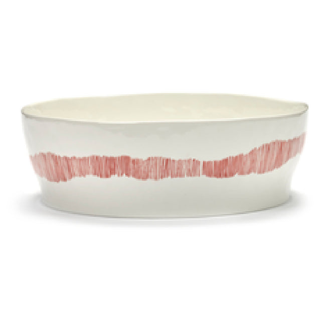 Paderno B8921015A Salad Bowl White Swirl-Stripes Red 11 1/4" Dia. X 3 3/4"H