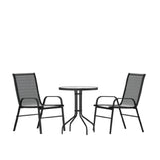 Flash Furniture TLH-0701303C-GG Brazos 3 Piece Outdoor Patio Dining Set 23.75" Round Tempered Glass Patio Table