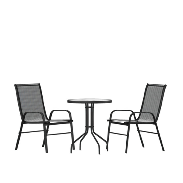 Flash Furniture TLH-0701303C-GG Brazos 3 Piece Outdoor Patio Dining Set 23.75" Round Tempered Glass Patio Table