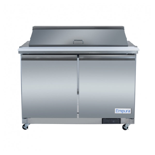 Empura Refrigeration E-KSP48M Stainless Steel Mega Top Sandwich/Salad Table Refrigerator With 2 Solid Doors