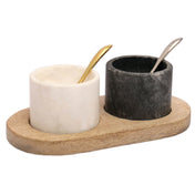 Bauscher Hepp P318900 - Cruet Set, Includes (2) 2.85 Oz. Marble Cruets (1 Each Black & White) & (2) Stainless Steel Spoons (1 Each Gold Plated & Silver Plated)