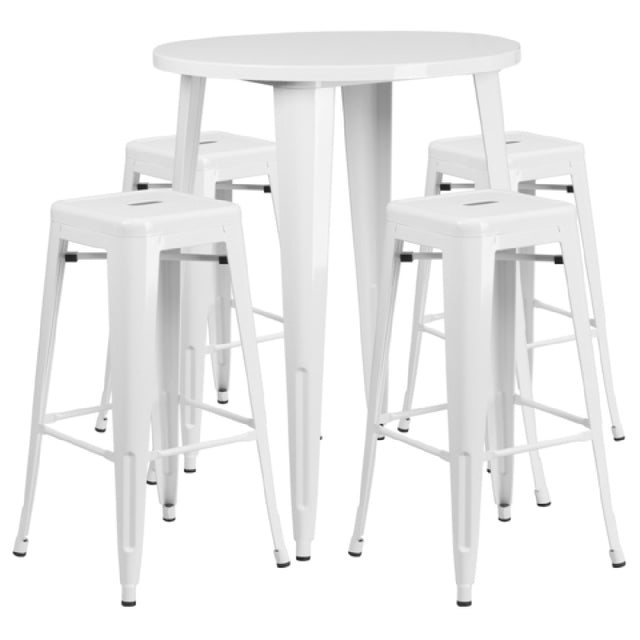 Flash Furniture CH-51090BH-4-30SQST-WH-GG Table And Bar Stool Set Includes (1) 30" Dia. X 41"H Table