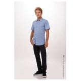 Chef Works SHC02BLU5XL Men's Gingham Shirt Short Sleeves Contrast Fabric On Inner Sleeve Band