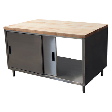 BK Resources CMT-3048S2 Dual Access Chef Table Cabinet Base With Sliding Doors On Both Sides