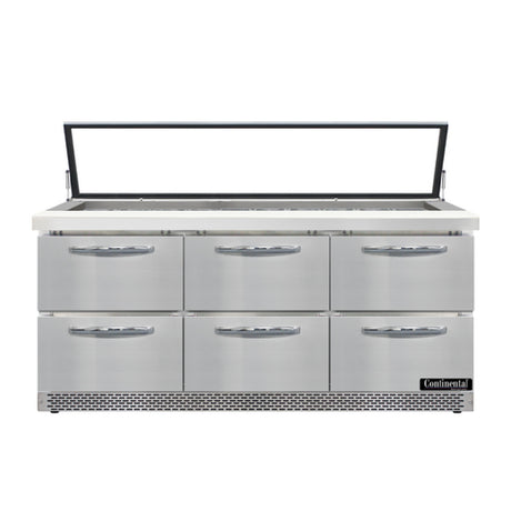 Continental Refrigerator SW72N30M-HGL-FB-D Mighty Top Sandwich Unit With Hinged Glass Lid