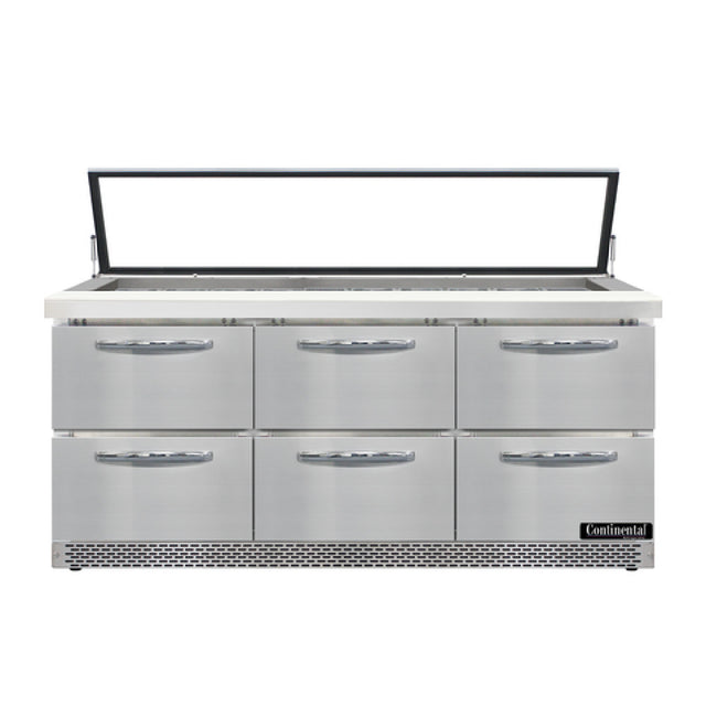 Continental Refrigerator SW72N30M-HGL-FB-D Mighty Top Sandwich Unit With Hinged Glass Lid