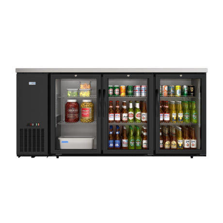 Koolmore KM-BC-3GD-SCBK Back Bar Refrigerator Three-section 72-4/5"W X 25"D X 34-1/5"H