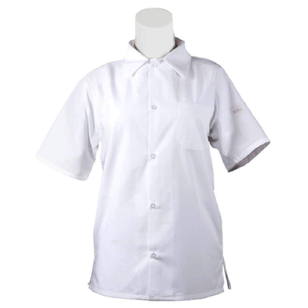 Mercer Culinary M60200WHS Millennia® Unisex Cook Shirt (5) Traditional Buttons Mesh Back