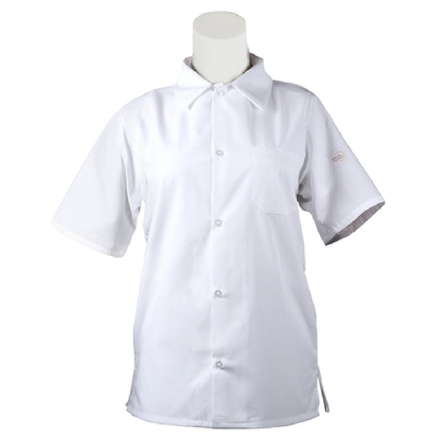 Mercer Culinary M60200WHM Millennia® Unisex Cook Shirt (5) Traditional Buttons Mesh Back