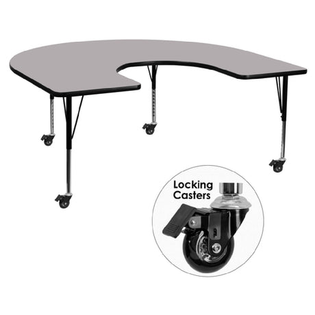 Flash Furniture XU-A6066-HRSE-GY-T-P-CAS-GG Activity Table 66"W X 60"D X 17-2/5" To 25-2/5" Adjustable Height