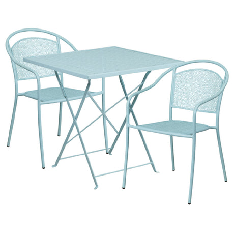 Flash Furniture CO-28SQF-03CHR2-SKY-GG Patio Table Set Includes (1) Folding Table: 28"W X 28"D X 28-1/4"H