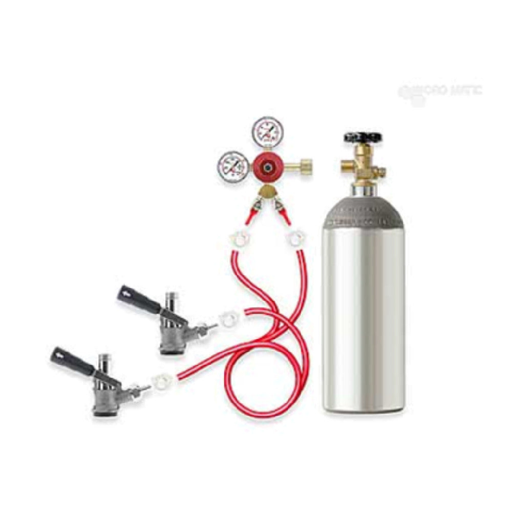 Micro Matic TK-2 Keg Tapping Kit Includes: 5 Lb. Aluminum Cylinder (empty) Dual Gauge CO2 Regulator With 3/8" O.D. Outlet Barb & Shutoff