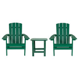 Flash Furniture JJ-C14501-2-T14001-GRN-GG 2 Pack Charlestown All-Weather Poly Resin Wood Adirondack Chairs With Side Table In Green [JJ-C14501-2-T14001-GRN-GG]