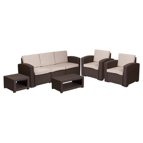 Flash Furniture DAD-SF-113RS-CBN-GG Chair Sofa And Table Set Faux Rattan