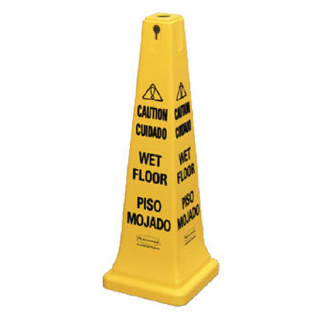 Rubbermaid FG627677YEL - Safety Cone, "Caution Wet Floor", 12-1/4"L X 12-1/4"W X 36"H