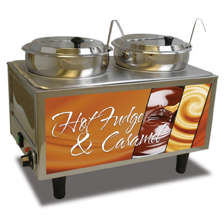 Winco 51072H Benchmark Hot Fudge/Caramel Warmer (2) 7 Qt. Wells Hinged Inset Lids