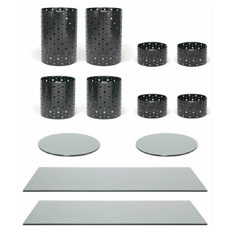 FOH BST024MUM28 Buffet Essentials Dots Smoke Glass On Matte Black Includes Two BRI004BKI20 Dots Risers Set Of 4 Matte Black