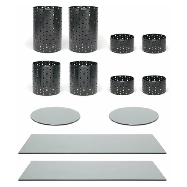 FOH BST024MUM28 Buffet Essentials Dots Smoke Glass On Matte Black Includes Two BRI004BKI20 Dots Risers Set Of 4 Matte Black