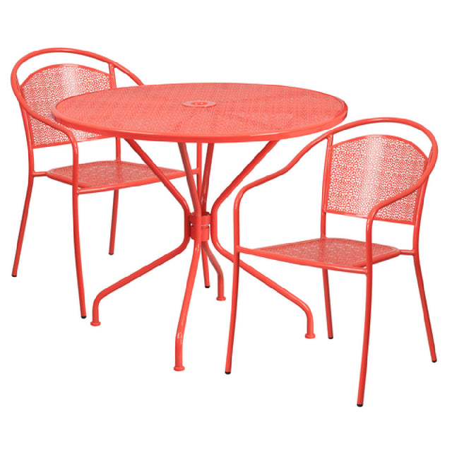 Flash Furniture CO-35RD-03CHR2-RED-GG Patio Table Set Includes (1) Table: 35-1/4" Dia. X 28-3/4"H