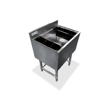 Steel Works Stainless SWIB183612-7CPT Ice Bin 18-1/2" X 36" X 30"H With 3" Backsplash 15-3/16" X 34" X 12" Fabricated Bowl With 119 Lbs Ice Capacity 20ga/304 Stainless Steel