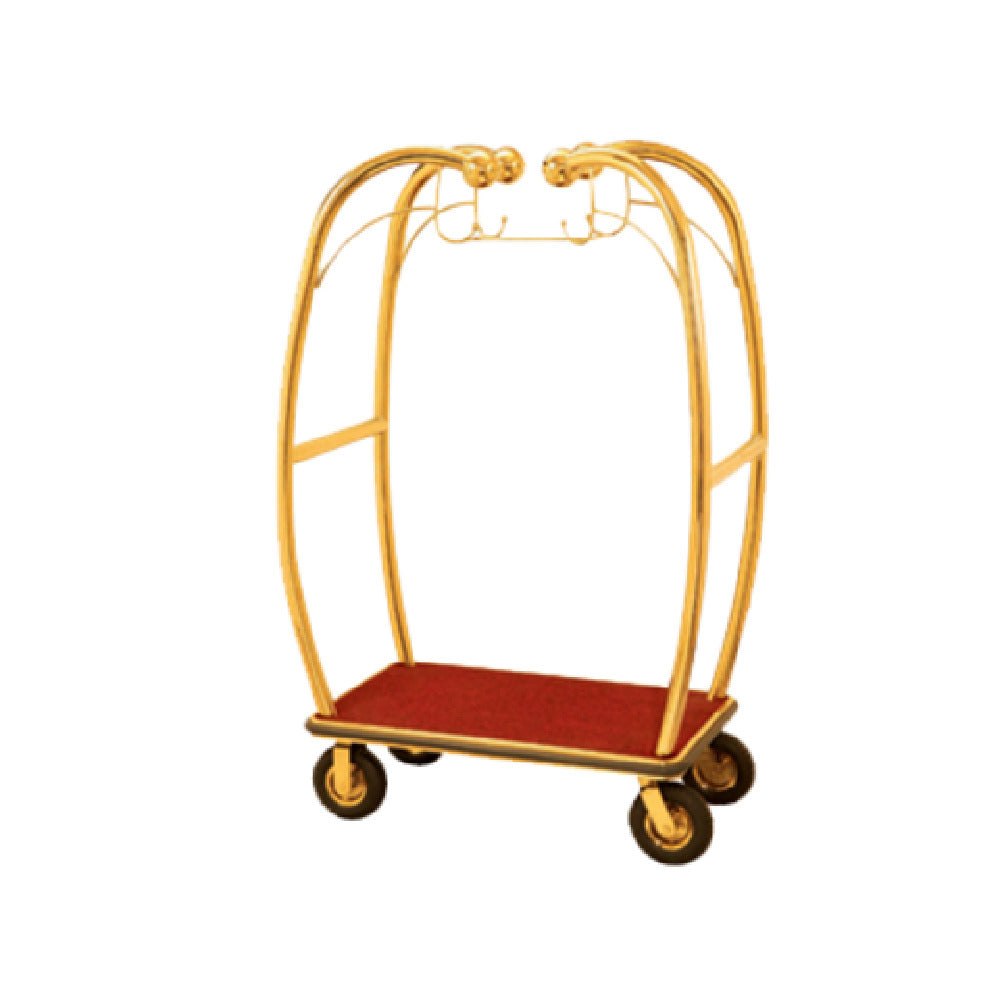 Aarco BEL-101B-4P Bellman's Cart 25-1/2"W X 47-1/4"L X 73"H 2" Brass Tubular Frame