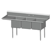 SPG 3N1824-LD24 - Universal Stainless Sink, Three Compartment, 24" Left-hand Drainboard