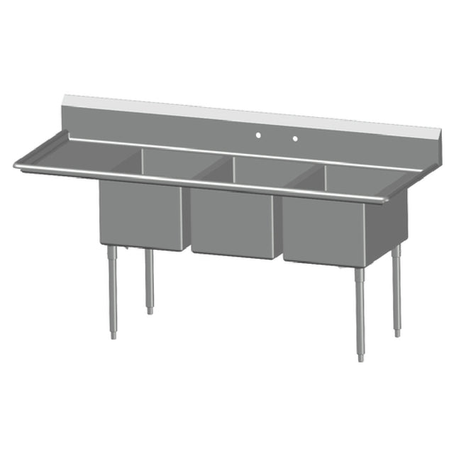 SPG 3N1824-LD24 - Universal Stainless Sink, Three Compartment, 24" Left-hand Drainboard