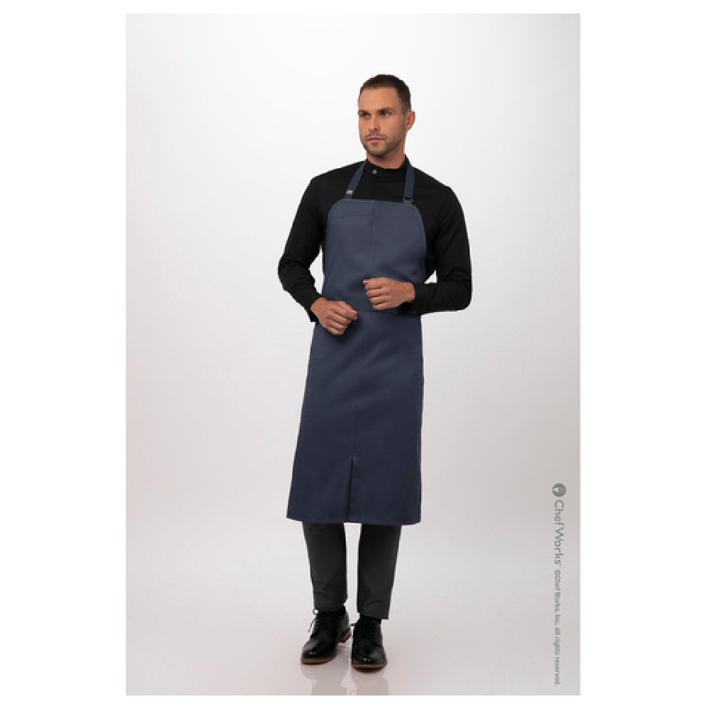 Chef Works ACN01-BLU-0 Brio Chef's Bib Apron 40"L X 43"W Adjustable Elastic Neck Strap