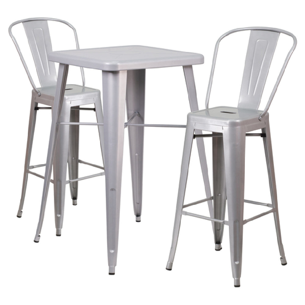 Flash Furniture CH-31330B-2-30GB-SIL-GG Table And Bar Stool Set Includes (1) 27-3/4"W X 27-3/4"D X 40"H Table