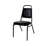Klinger's Trading BLACK-STACK Stack Chair Tapered Square Back With Hand Hold Black Vinyl Seat