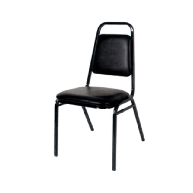 Klinger's Trading BLACK-STACK Stack Chair Tapered Square Back With Hand Hold Black Vinyl Seat
