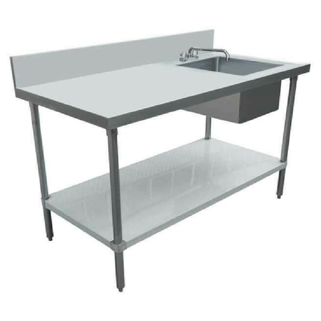 Omcan 43238 (43238) Work Table With Prep Sink 60"W X 30"D 18 Gauge 430 Stainless Steel Top & Backsplash