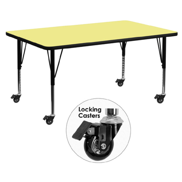 Flash Furniture XU-A3072-REC-YEL-T-P-CAS-GG Activity Table 72"W X 30"D X 17-2/5" To 25-2/5" Adjustable Height