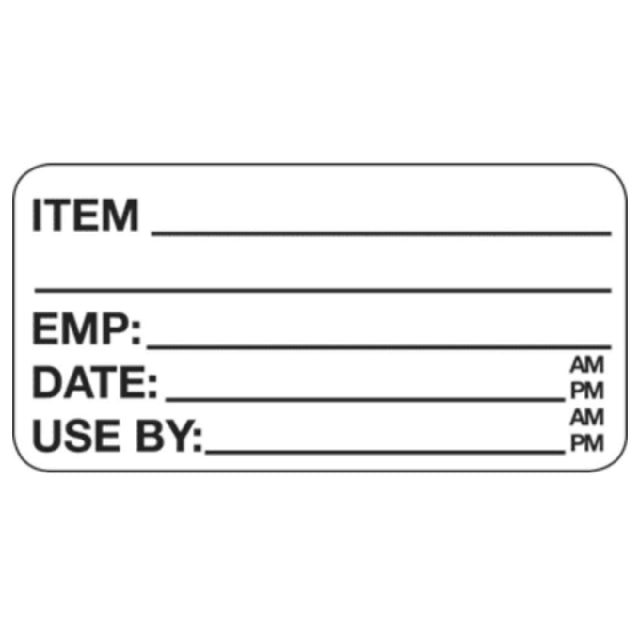 Hubert 39237 - Food Rotation Label, "Item/Emp/Date/Use By", 2" X 1"