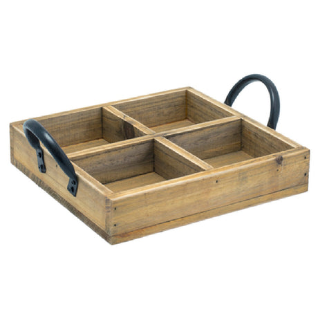 FOH TCS014NAW21 Rustic Wood™ Condiment Holder 6-3/4" X 1-1/2" (4) Square Compartments