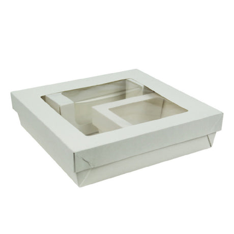 PacknWood KRAYWHCLAIR2 - VIP Set, Includes: (1) White Kray Boxes With PET Window Lid - 60oz 7.1 X 7.1 X 2in - 200 Pcs (210KRAYWH195)