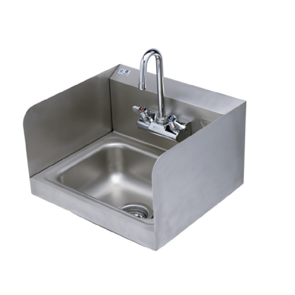 T&S Brass 5F-4WLX03-4W-S Hand Sink Stainless Steel With Side Splash Shields And 4" Wall Mount Mixing Faucet With Polished Chrome Plated Brass Body